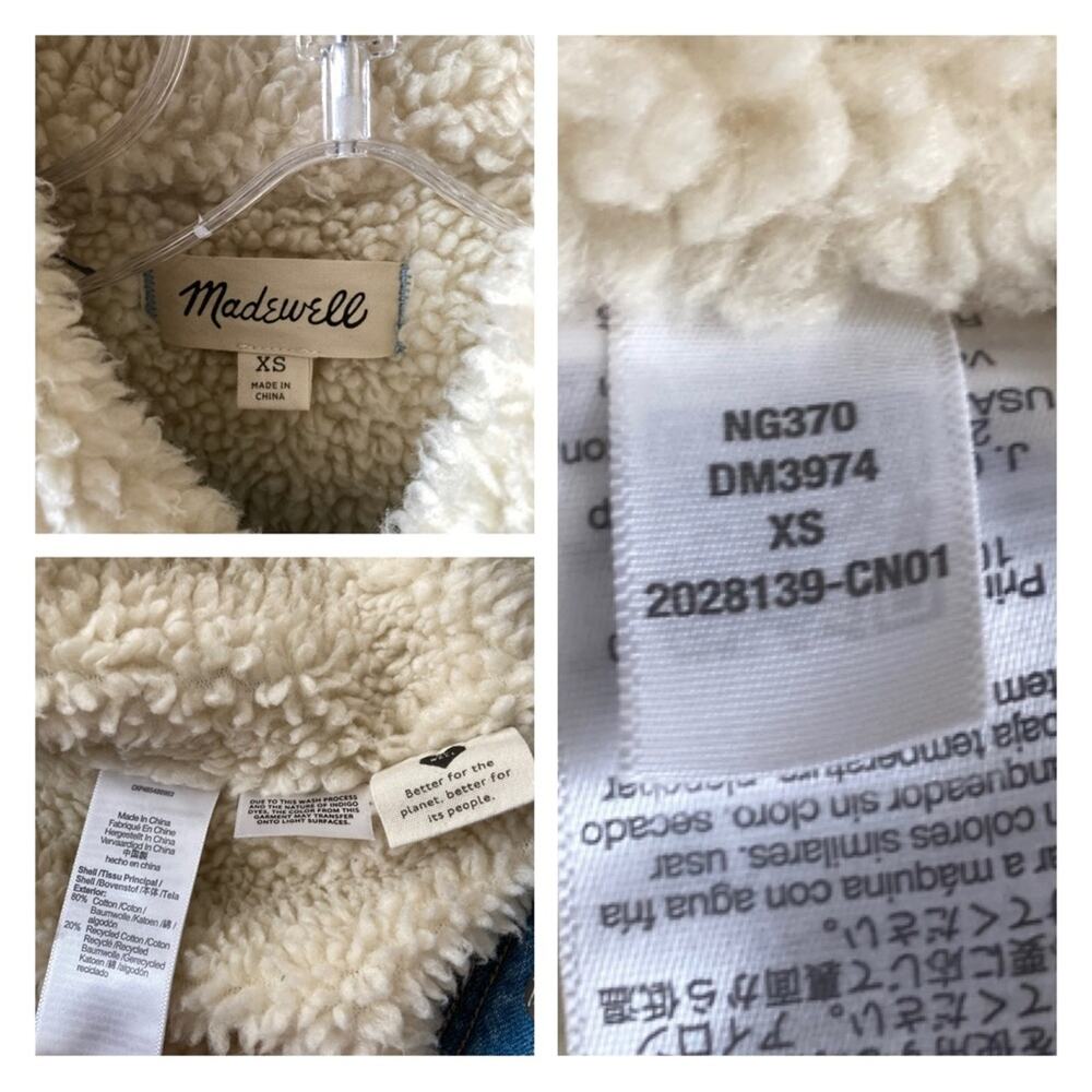 Denim Jacket Sherpa Madewell in Eaves Wash Men's XS - Picture 9 of 10